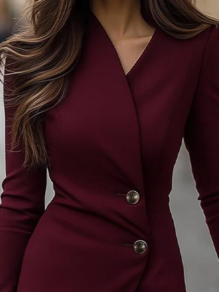 Eva | Robe Midi Boutonnée Style Wrap Bordeaux