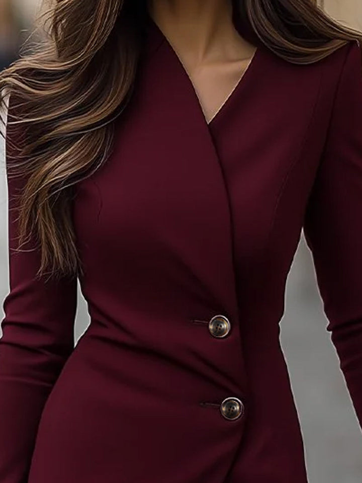 Eva | Robe Midi Boutonnée Style Wrap Bordeaux