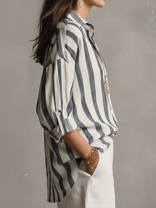 Kaia | Chemise Décontractée à Rayures en Coton et Lin à Manches Longues