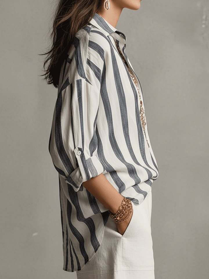 Kaia | Chemise Décontractée à Rayures en Coton et Lin à Manches Longues
