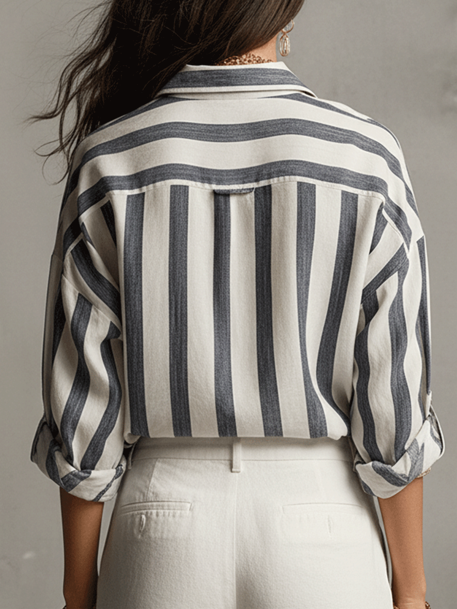 Kaia | Chemise Décontractée à Rayures en Coton et Lin à Manches Longues
