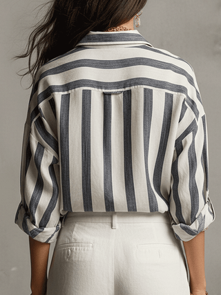 Kaia | Chemise Décontractée à Rayures en Coton et Lin à Manches Longues