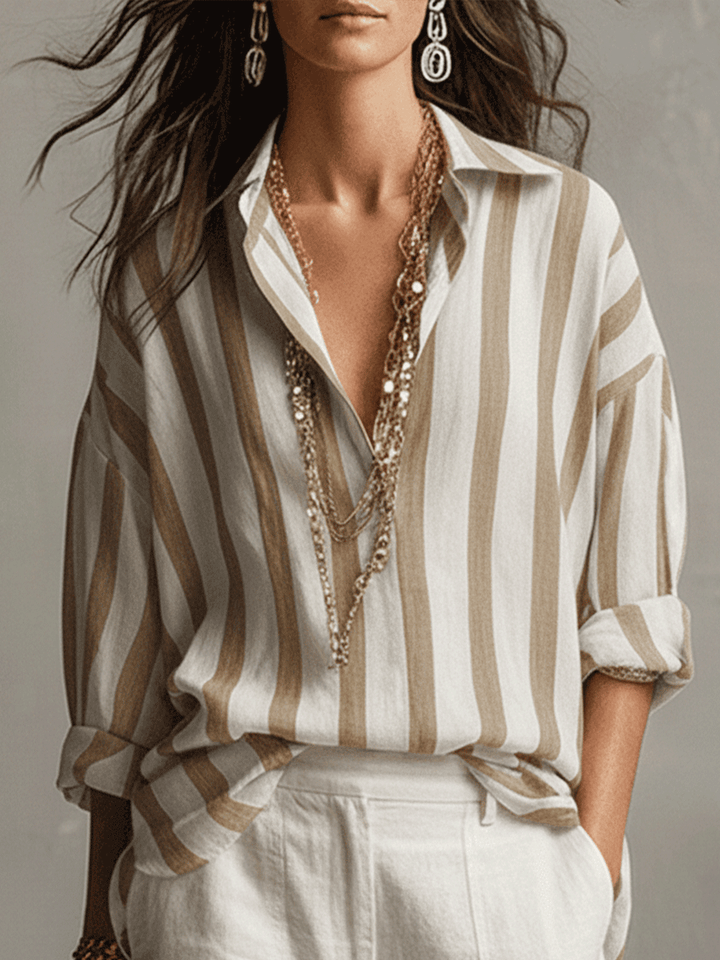 Kaia | Chemise Décontractée à Rayures en Coton et Lin à Manches Longues