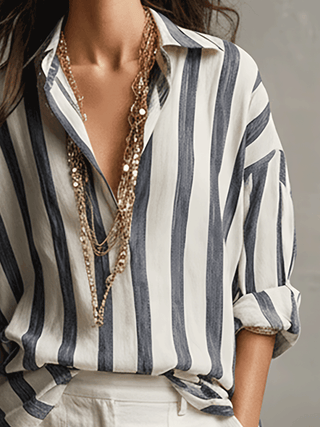 Kaia | Chemise Décontractée à Rayures en Coton et Lin à Manches Longues