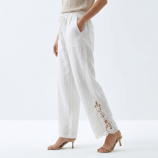 Perrine — Pantalon large cropped ourlet dentelle élégance urbaine estivale