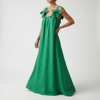 Sévrine — Robe maxi fluide à épaules fleuries élégance estivale naturelle