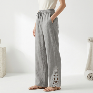 Perrine — Pantalon large cropped ourlet dentelle élégance urbaine estivale