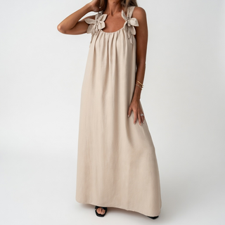 Sévrine — Robe maxi fluide à épaules fleuries élégance estivale naturelle