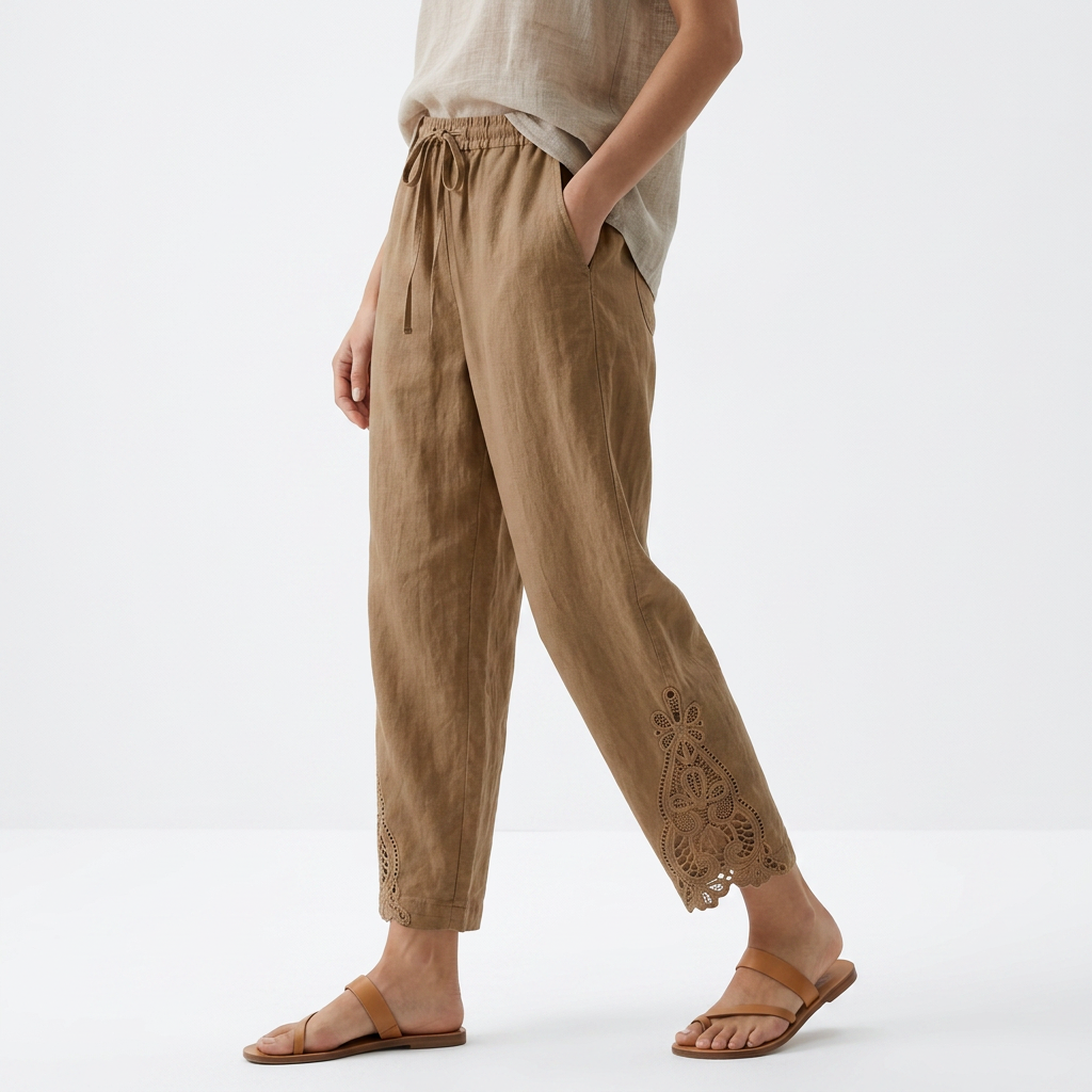 Perrine — Pantalon large cropped ourlet dentelle élégance urbaine estivale