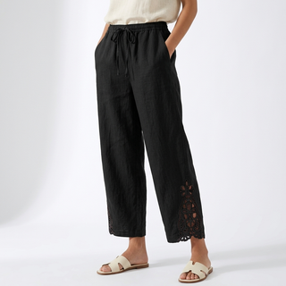 Perrine — Pantalon large cropped ourlet dentelle élégance urbaine estivale