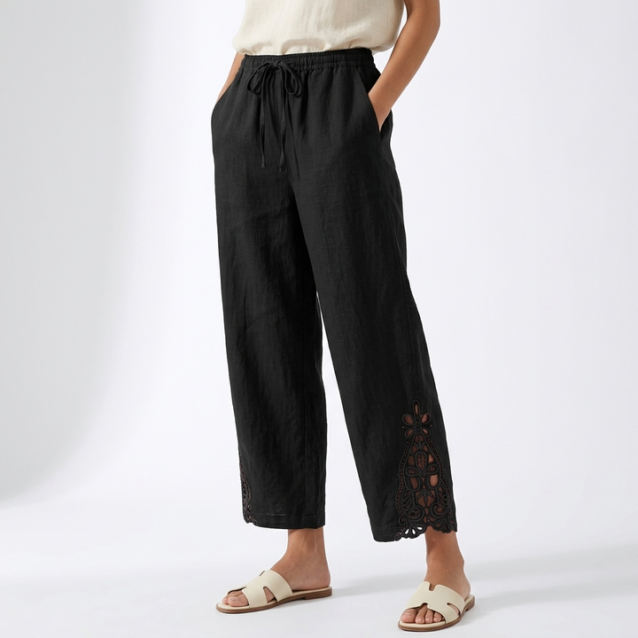 Perrine — Pantalon large cropped ourlet dentelle élégance urbaine estivale