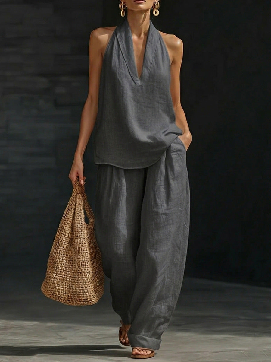 Ensemble sans manches et pantalon large