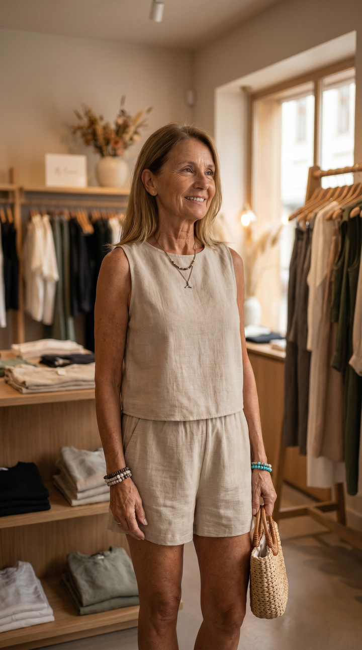 Linda - Ensemble d'été avec top sans manches et shorts