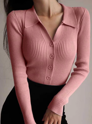 Nicole | Pull avec col à boutons et décolleté en V